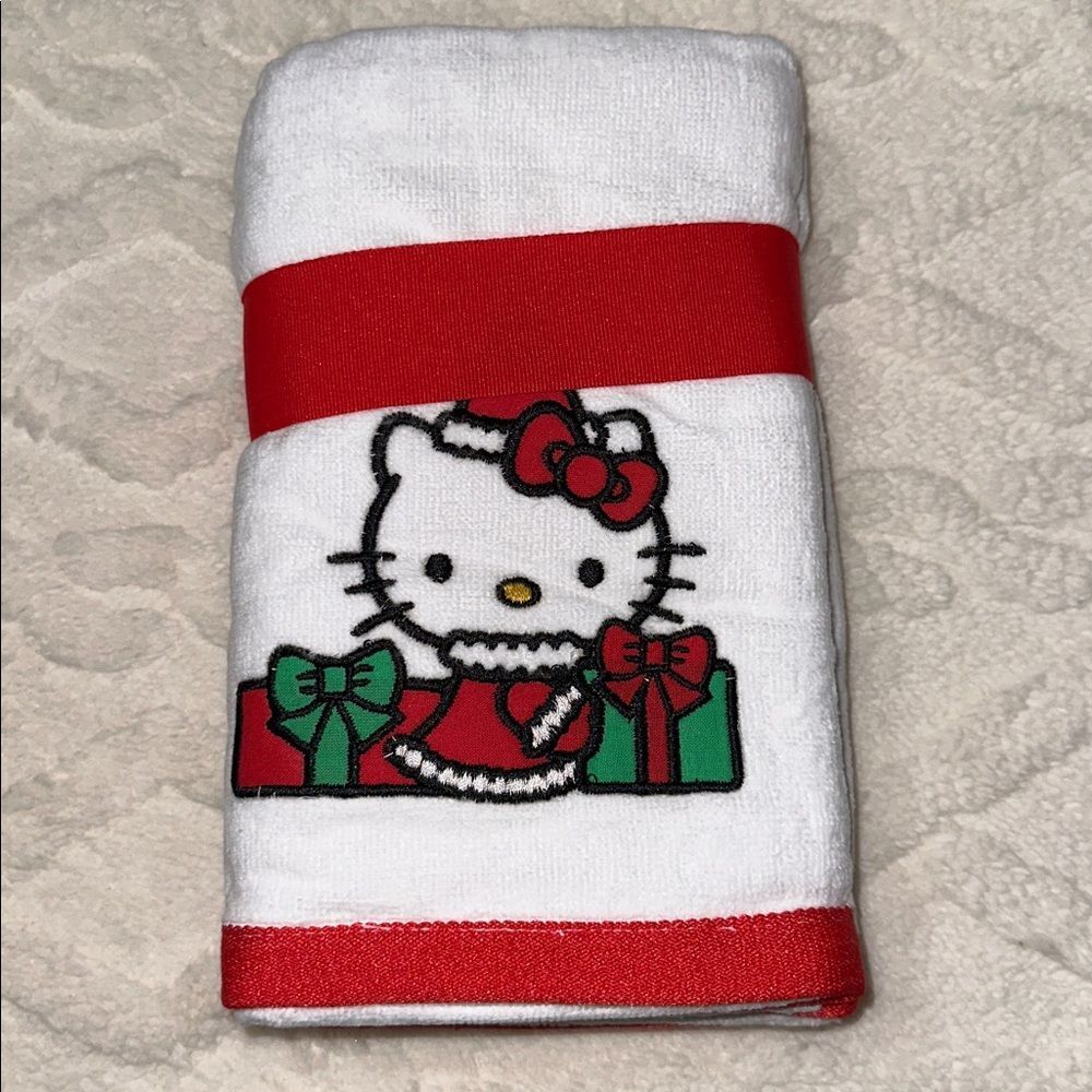 Hello Kitty 2 Pack White Red Green White Black Christmas Hand Towels Bow Wrap
